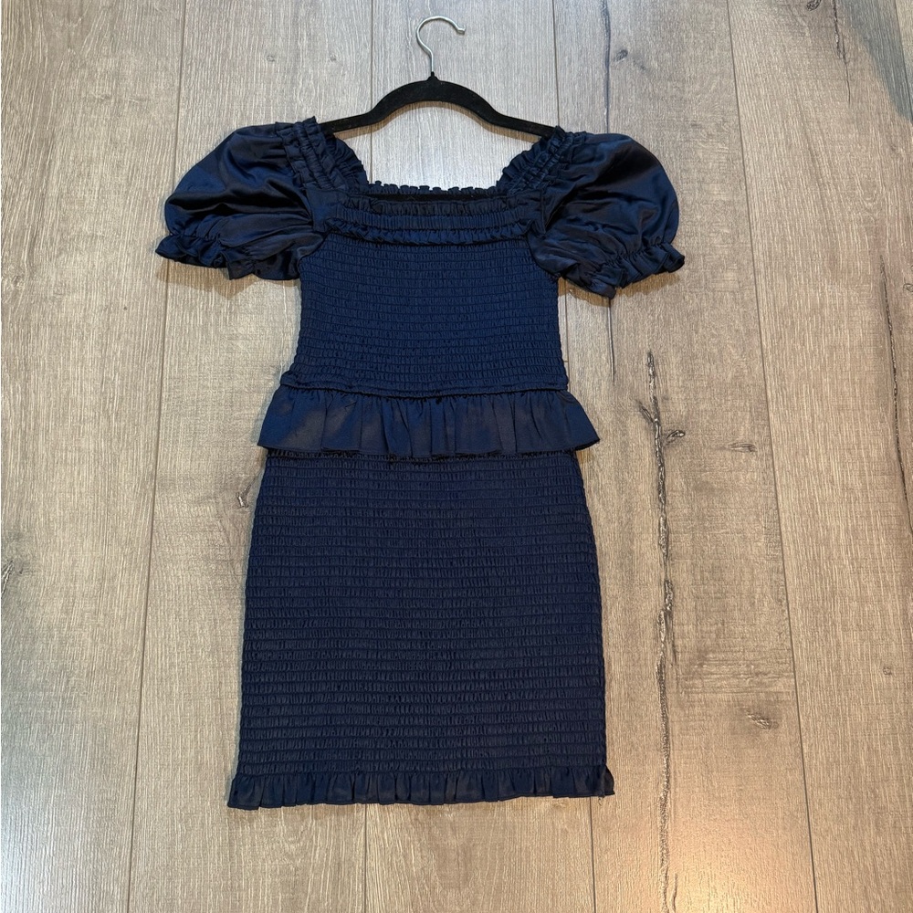Katie J NYC Navy Puff Sleeve Smocked Dress